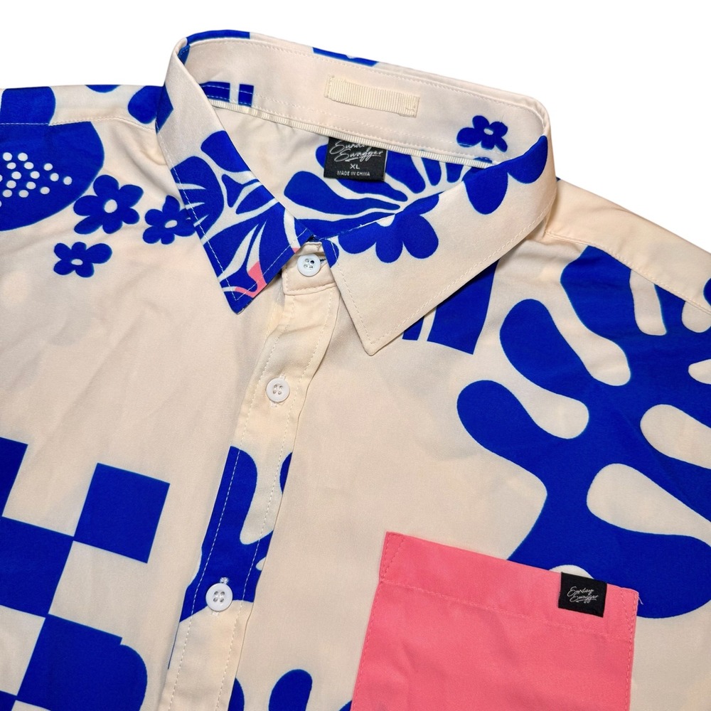 Sunday Swagger Mens XL Short Sleeve Button Down Shirt Abstract Floral Pocket